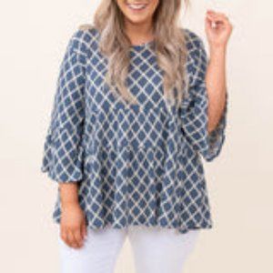 Chic Soul Navy/Cream Top - 1X - Never Worn!